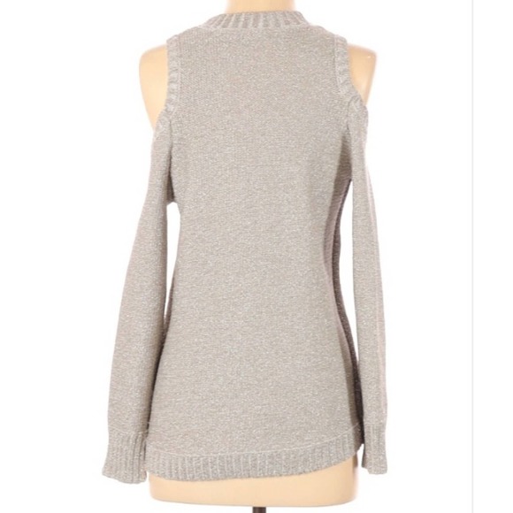 BCBG MaxAzria Metallic Gold Cold Shoulder Sweater - Picture 2 of 7